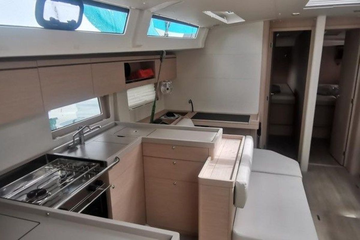 Galley of Living In Sea, a Beneteau Oceanis 51.1 sailboat at Gouvia, Greece