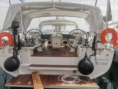 Cockpit of Living In Sea, a Beneteau Oceanis 51.1 sailboat at Gouvia, Greece