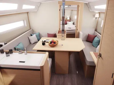 Salon of Ocean Breeze, a Jeanneau Sun Odyssey 380 sailboat at Fethiye, Turkey