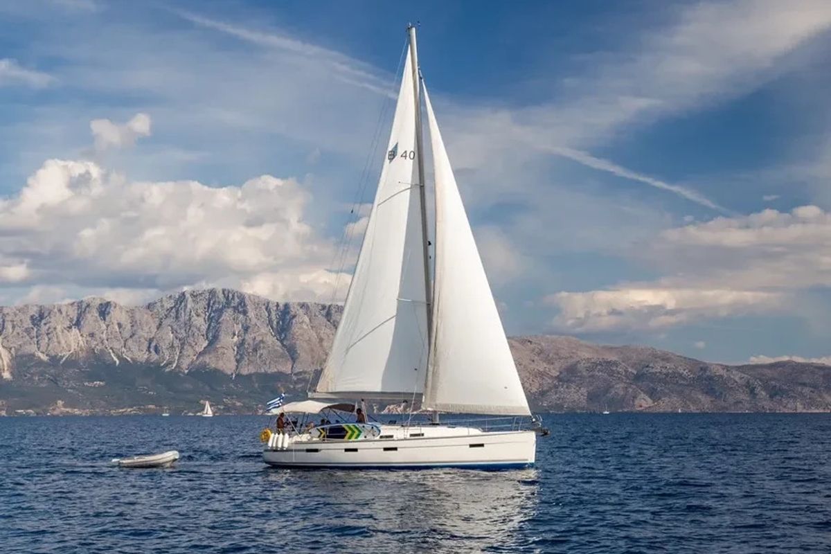 Exterior view of Vasiliki, a Bavaria 40 sailboat at Municipal Unit of Lefkada, Greece