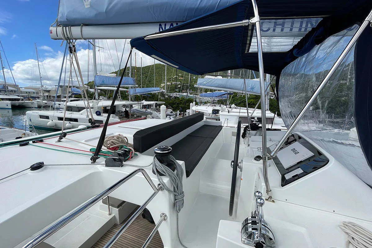 Cockpit of Summer, a Lagoon 450 F catamaran at Road Town, British Virgin Islands