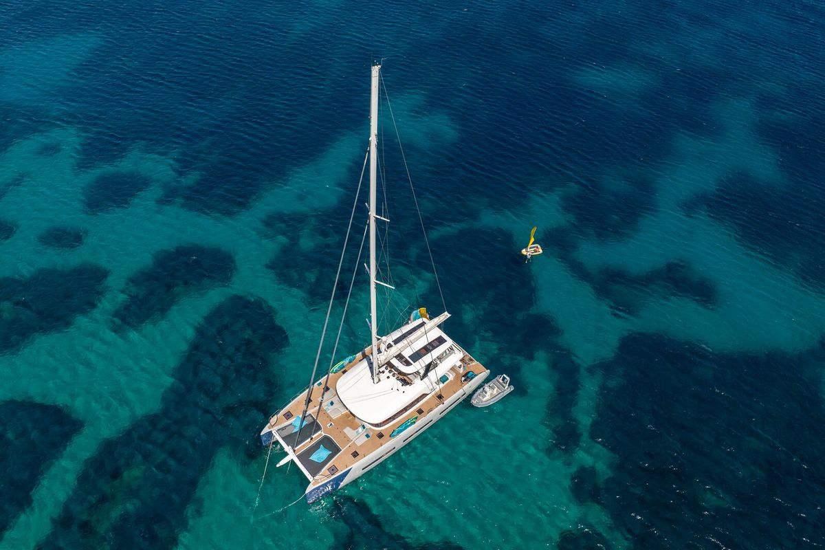 Exterior view of La Desirade, a Lagoon Seventy 7 catamaran at Bonifacio / Bunifaziu, France