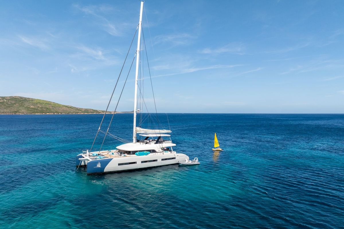 Exterior view of La Desirade, a Lagoon Seventy 7 catamaran at Bonifacio / Bunifaziu, France