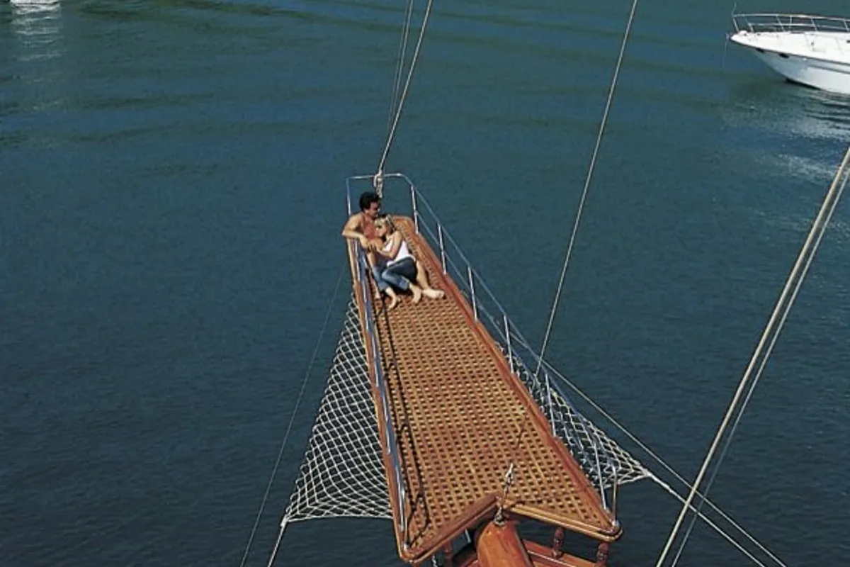 Deck of Matina, a Gulet Motor sailer yacht at Athens, Greece