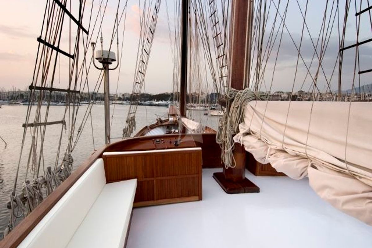Deck of Matina, a Gulet Motor sailer yacht at Athens, Greece