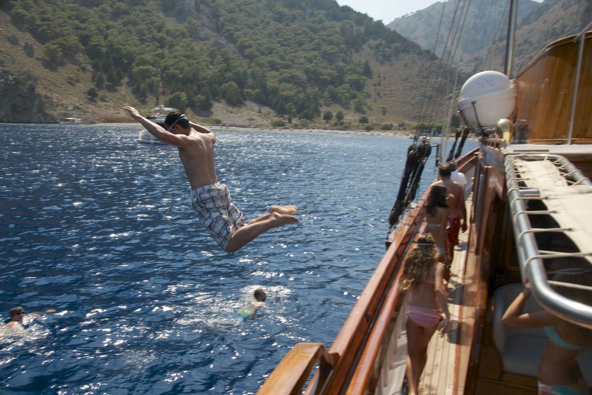 Deck of Matina, a Gulet Motor sailer yacht at Athens, Greece