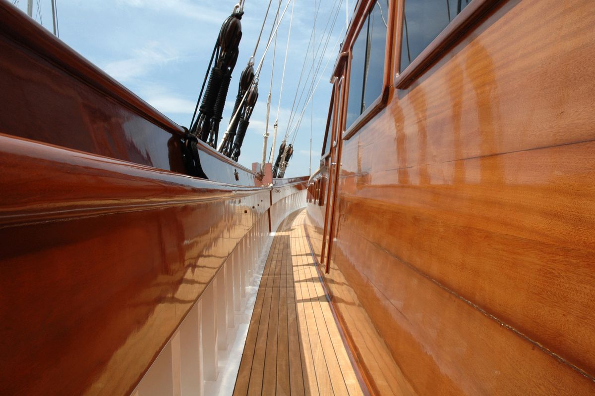 Deck of Matina, a Gulet Motor sailer yacht at Athens, Greece