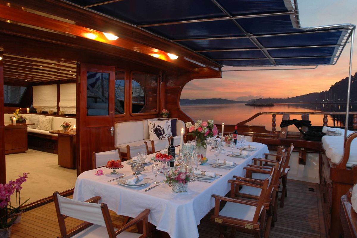 Deck of Matina, a Gulet Motor sailer yacht at Athens, Greece