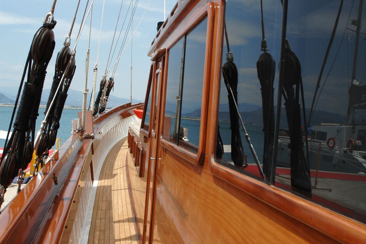 Deck of Matina, a Gulet Motor sailer yacht at Athens, Greece