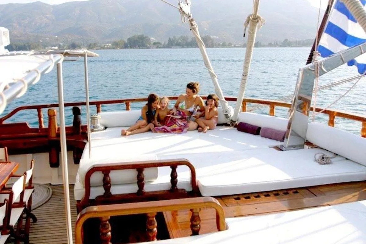 Deck of Matina, a Gulet Motor sailer yacht at Athens, Greece