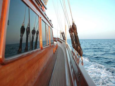 Deck of Matina, a Gulet Motor sailer yacht at Athens, Greece