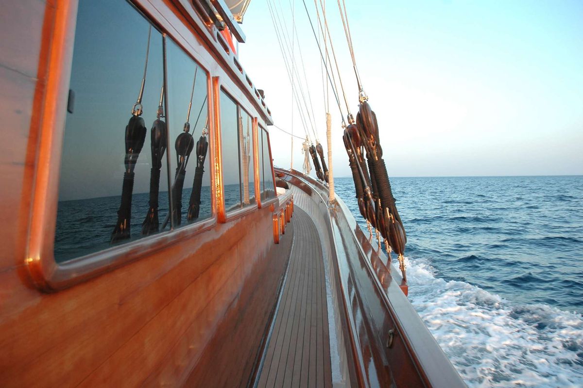 Deck of Matina, a Gulet Motor sailer yacht at Athens, Greece