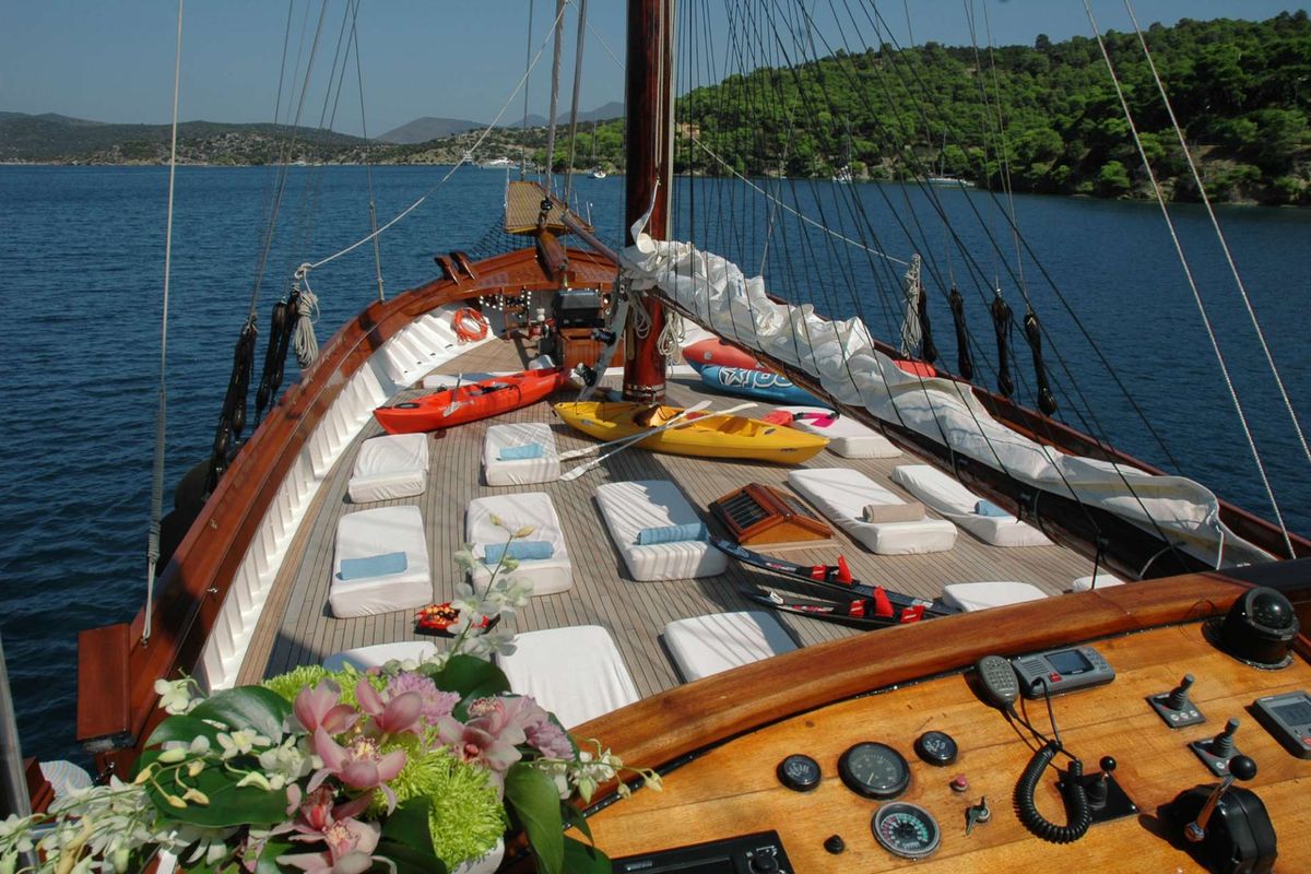 Deck of Matina, a Gulet Motor sailer yacht at Athens, Greece