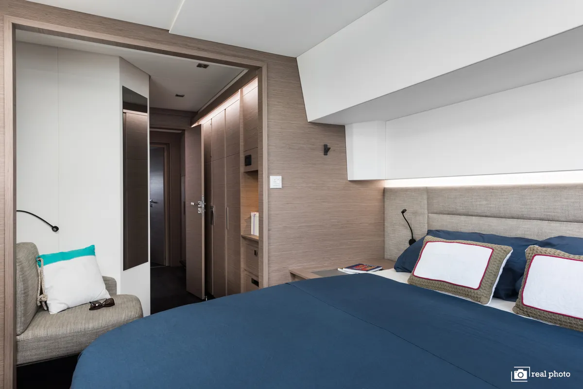 Cabin on Papa Charlie, a Fountaine Pajot Aura 51 catamaran at Cannigione, Italy