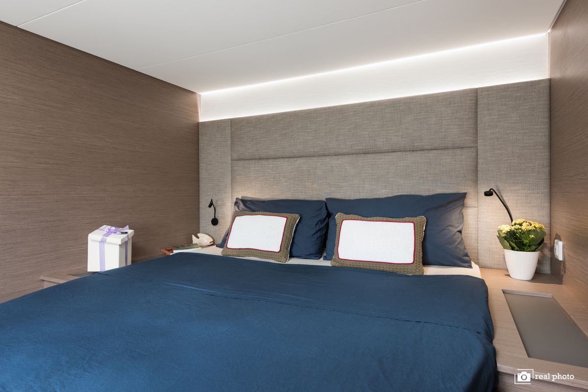 Cabin on Papa Charlie, a Fountaine Pajot Aura 51 catamaran at Cannigione, Italy