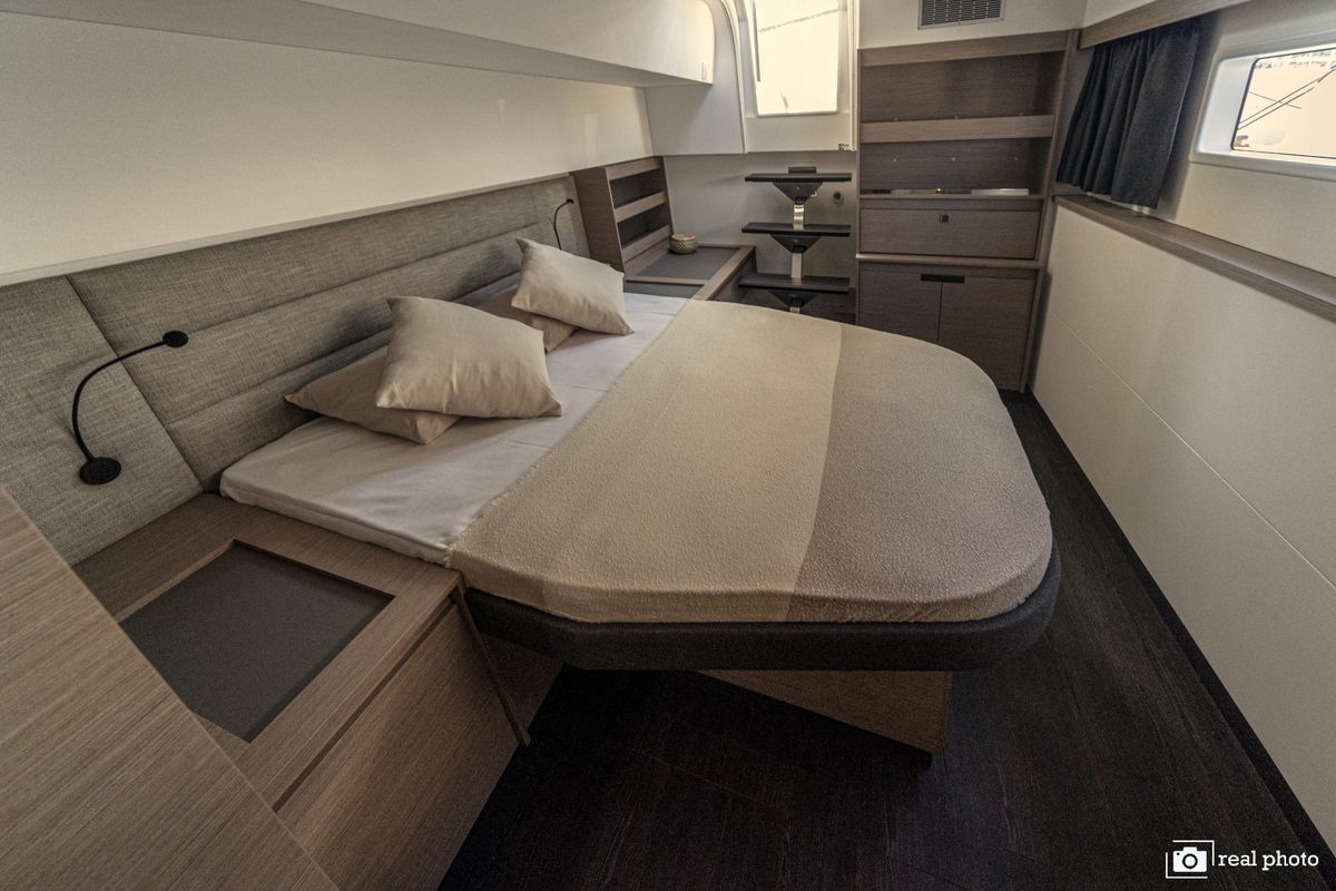 Cabin on Papa Charlie, a Fountaine Pajot Aura 51 catamaran at Cannigione, Italy