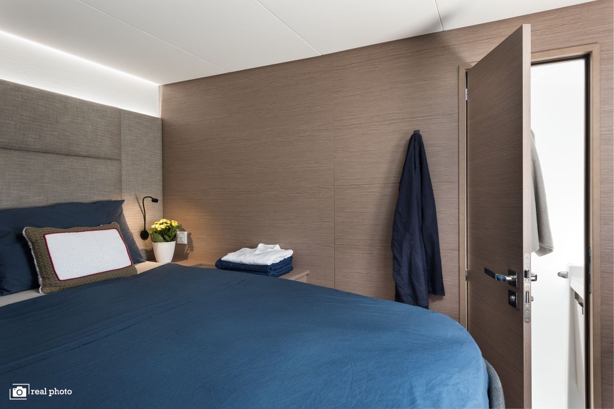 Cabin on Papa Charlie, a Fountaine Pajot Aura 51 catamaran at Cannigione, Italy