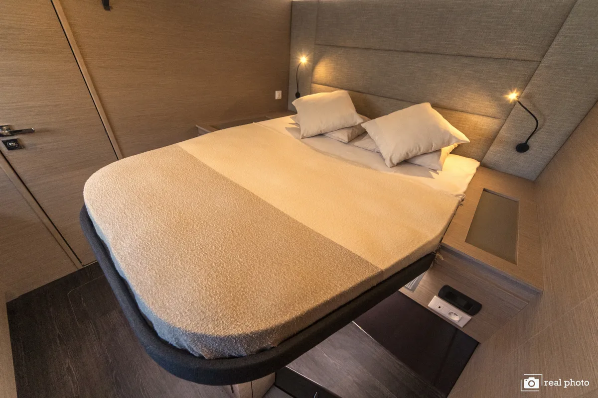 Cabin on Papa Charlie, a Fountaine Pajot Aura 51 catamaran at Cannigione, Italy