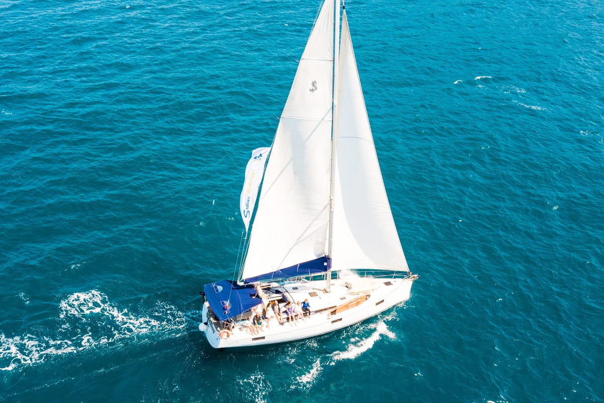 Exterior view of Lastovo, a Beneteau Oceanis 48 sailboat at Grad Kaštela, Croatia