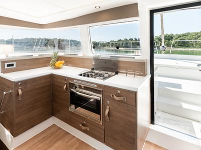 Galley of Gaming King, a Bali 4.2 catamaran at Grad Šibenik, Croatia