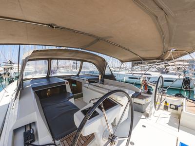 Cockpit of Ellaida, a Beneteau Oceanis 46.1 sailboat at Municipal Unit of Lefkada, Greece