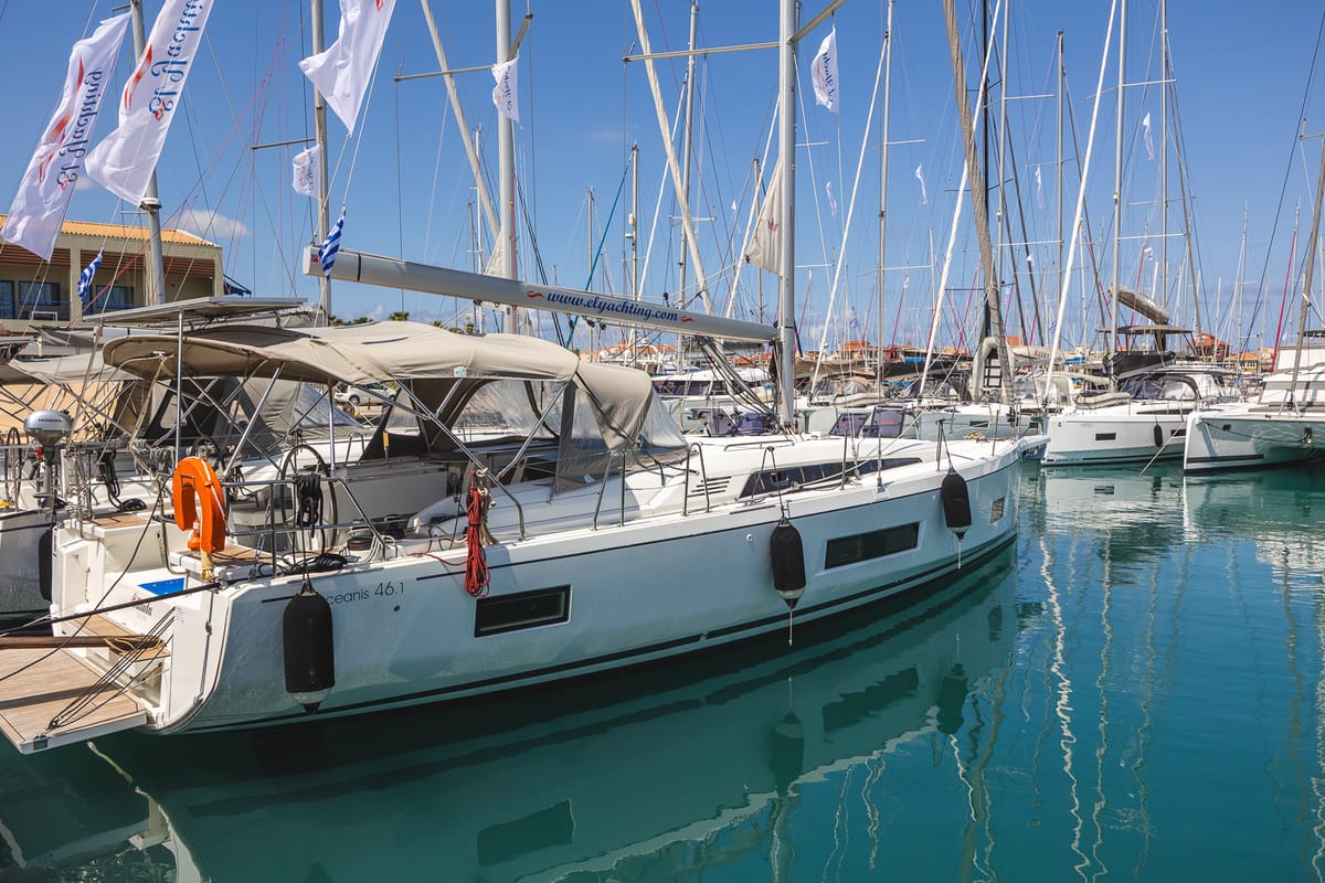 Exterior view of Ellaida, a Beneteau Oceanis 46.1 sailboat at Municipal Unit of Lefkada, Greece
