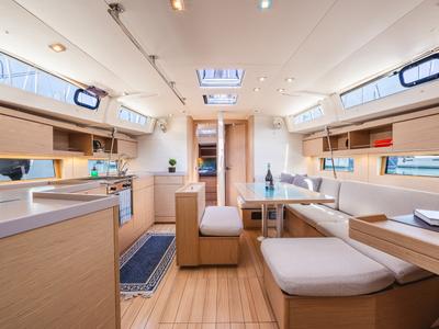 Salon of Ellaida, a Beneteau Oceanis 46.1 sailboat at Municipal Unit of Lefkada, Greece