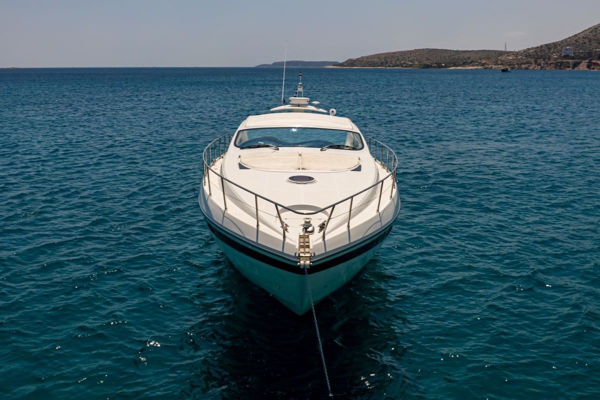 Exterior view of Mira, a Pershing 52 motorboat at Piraeus, Greece