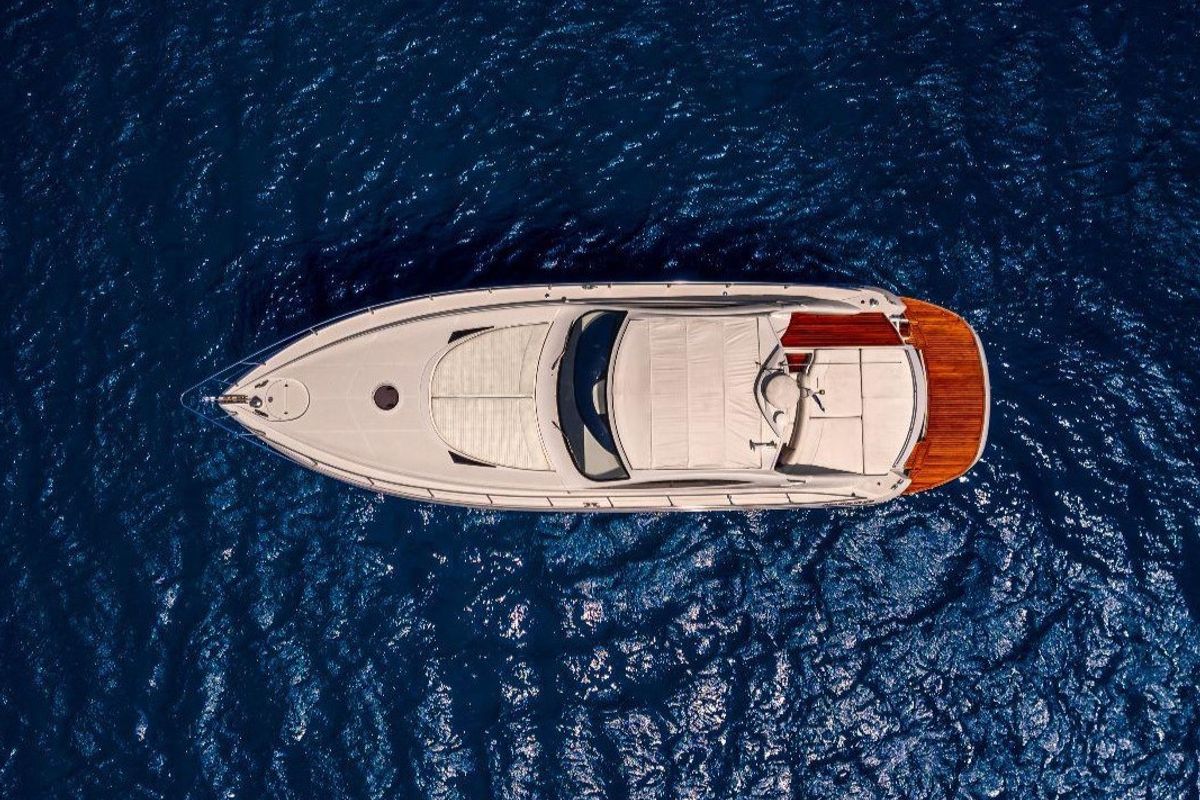 Exterior view of Mira, a Pershing 52 motorboat at Piraeus, Greece