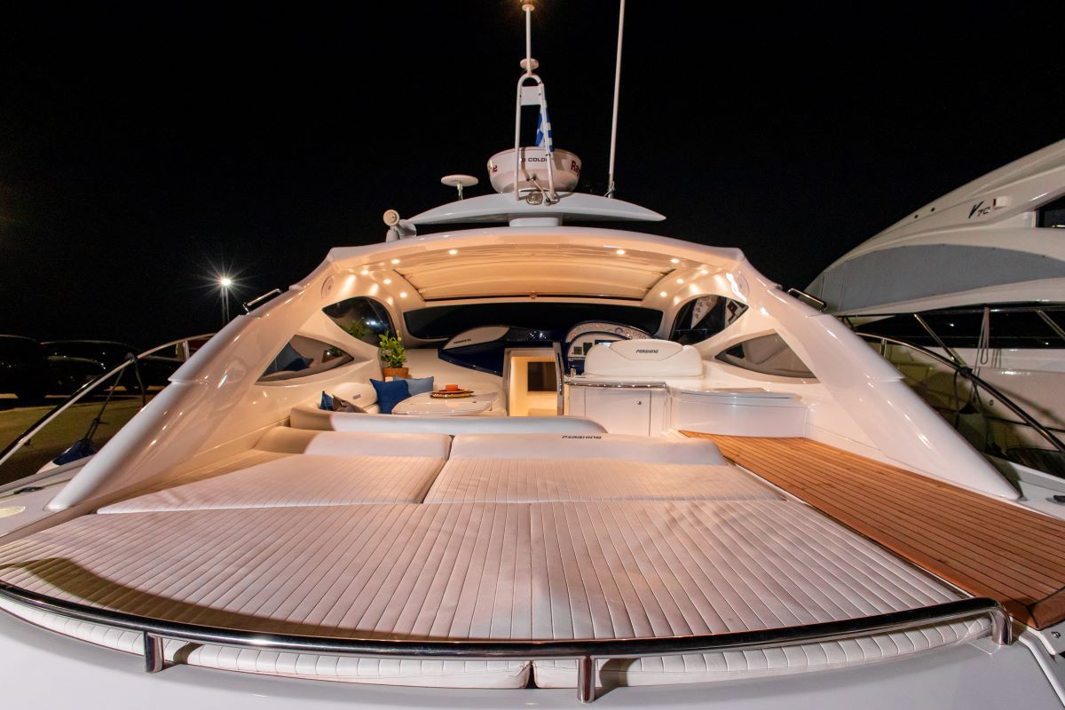 Deck of Mira, a Pershing 52 motorboat at Piraeus, Greece