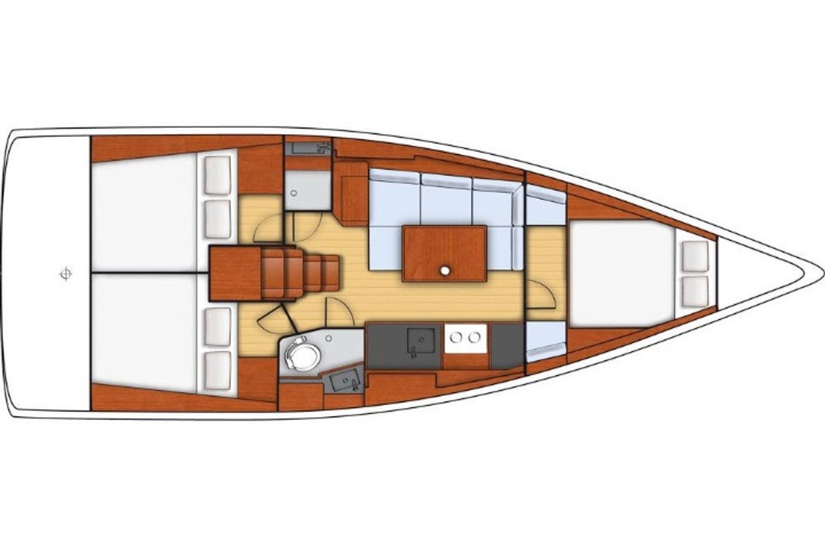 Floor plan of Grey Pearl, a Beneteau Oceanis 38 sailboat at Izola / Isola, Slovenia