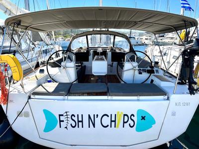 Cockpit of Fish N'Chips, a Dufour 460 GL sailboat at Lavreotiki Municipal Unit, Greece