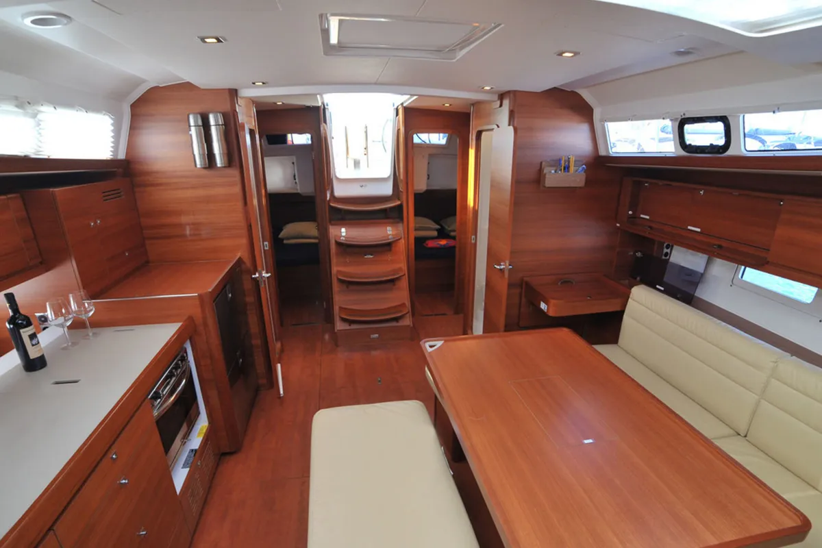Salon of Fish N'Chips, a Dufour 460 GL sailboat at Lavreotiki Municipal Unit, Greece