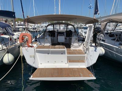 Deck of Fish N'Chips, a Dufour 460 GL sailboat at Lavreotiki Municipal Unit, Greece