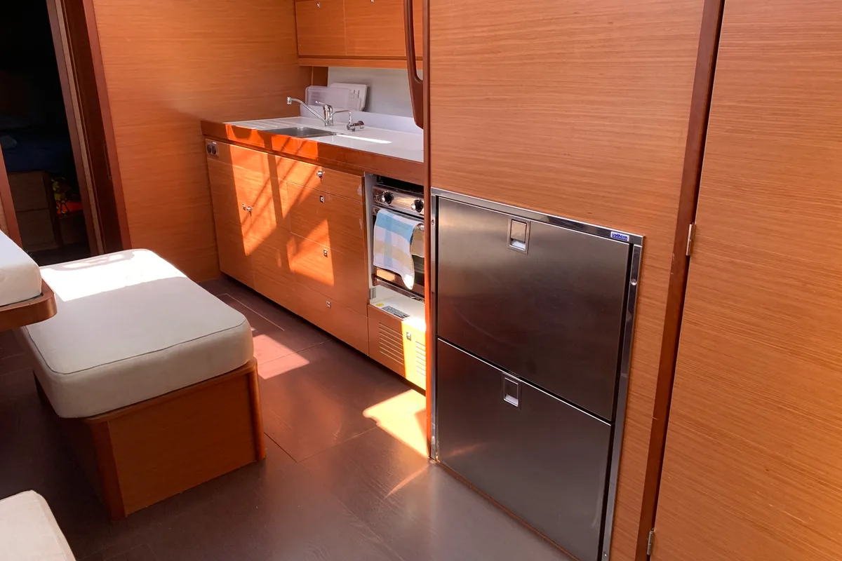 Galley of Fish N'Chips, a Dufour 460 GL sailboat at Lavreotiki Municipal Unit, Greece