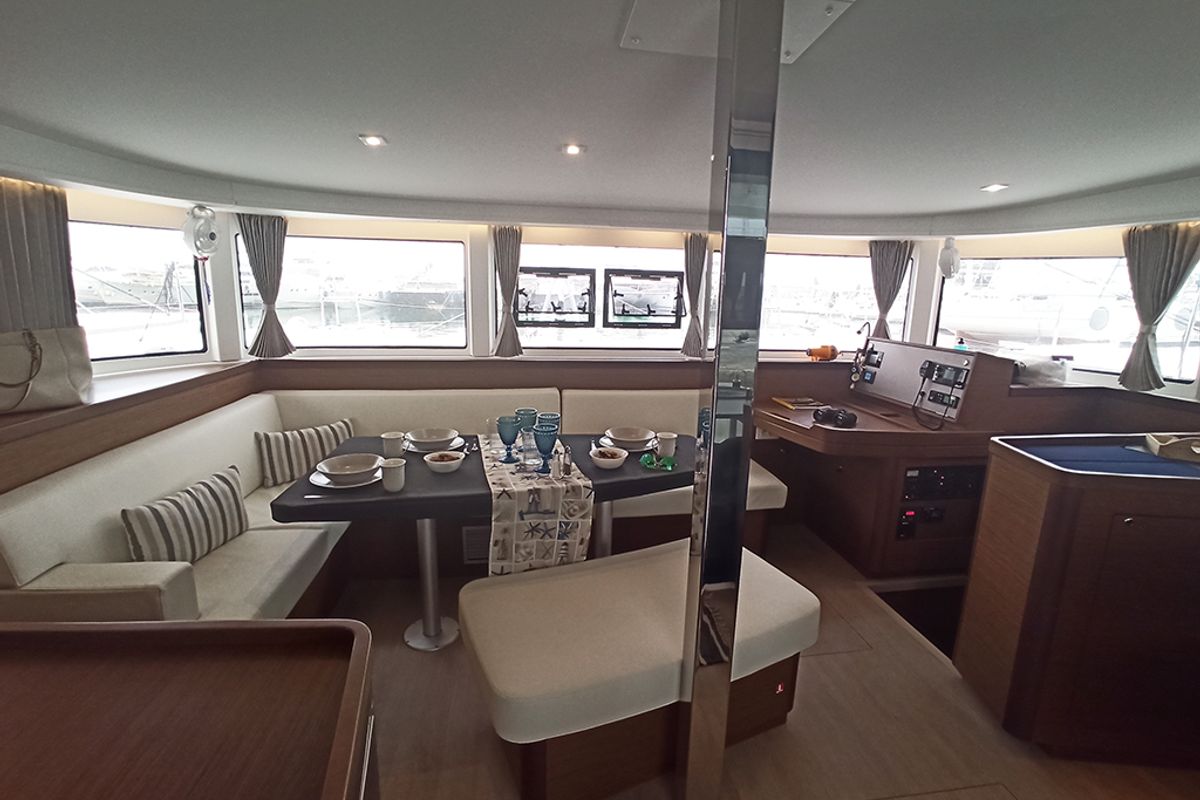 Salon of Aktis, a Lagoon 42 catamaran at Athens, Greece