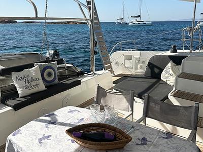 Deck of Aktis, a Lagoon 42 catamaran at Athens, Greece