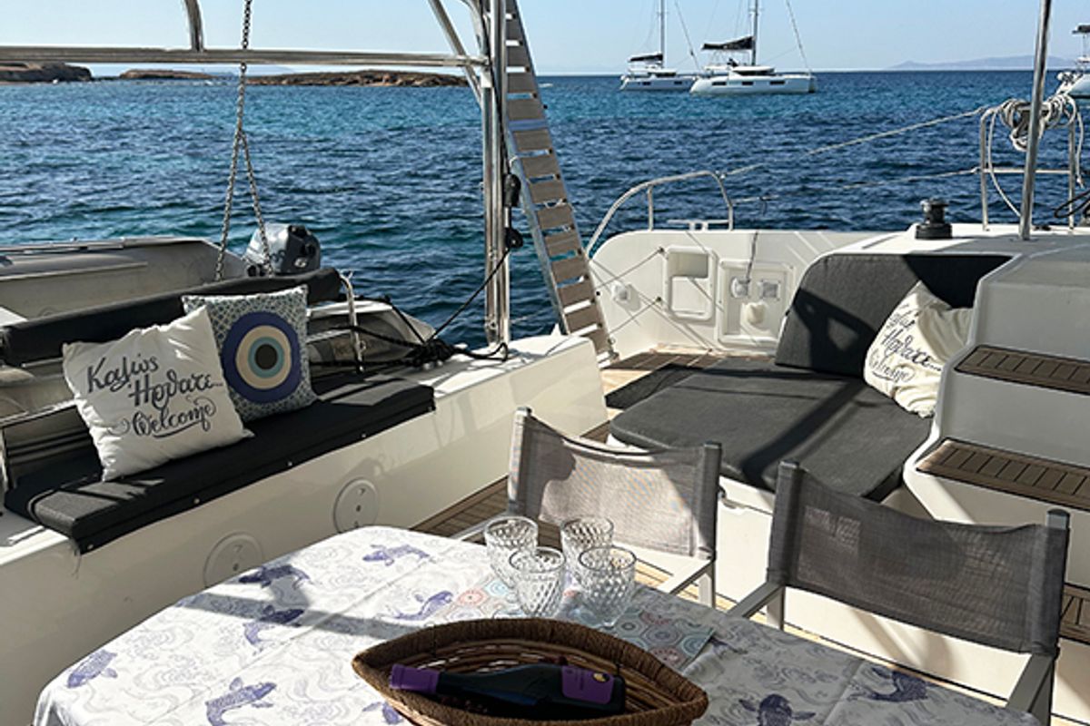 Deck of Aktis, a Lagoon 42 catamaran at Athens, Greece