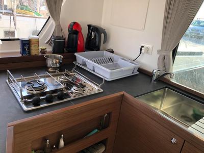 Galley of Aktis, a Lagoon 42 catamaran at Athens, Greece