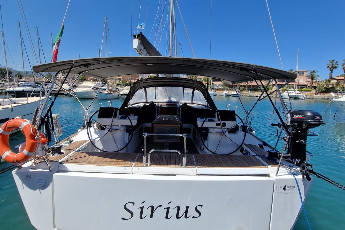 Exterior view of Sirius, a Dufour 520 GL sailboat at Tonnarella, Italy