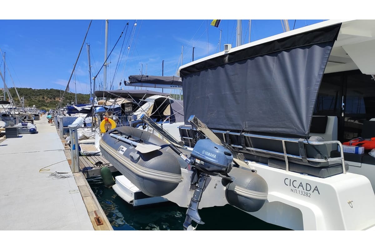 Cicada, a Fountaine Pajot Astrea 42 catamaran at Lavreotiki Municipal Unit, Greece
