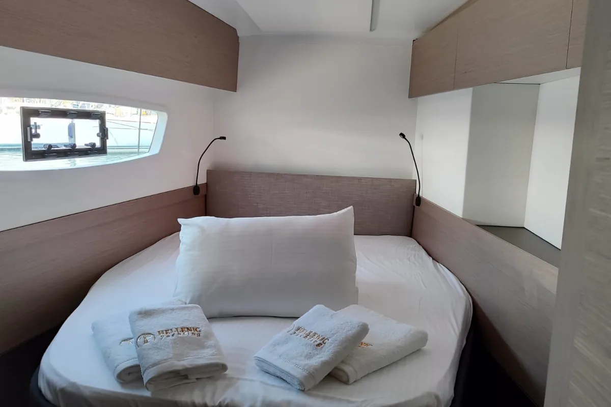 Cicada, a Fountaine Pajot Astrea 42 catamaran at Lavreotiki Municipal Unit, Greece