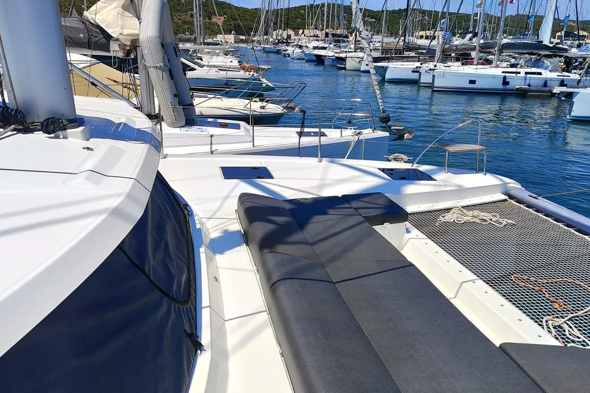 Cicada, a Fountaine Pajot Astrea 42 catamaran at Lavreotiki Municipal Unit, Greece