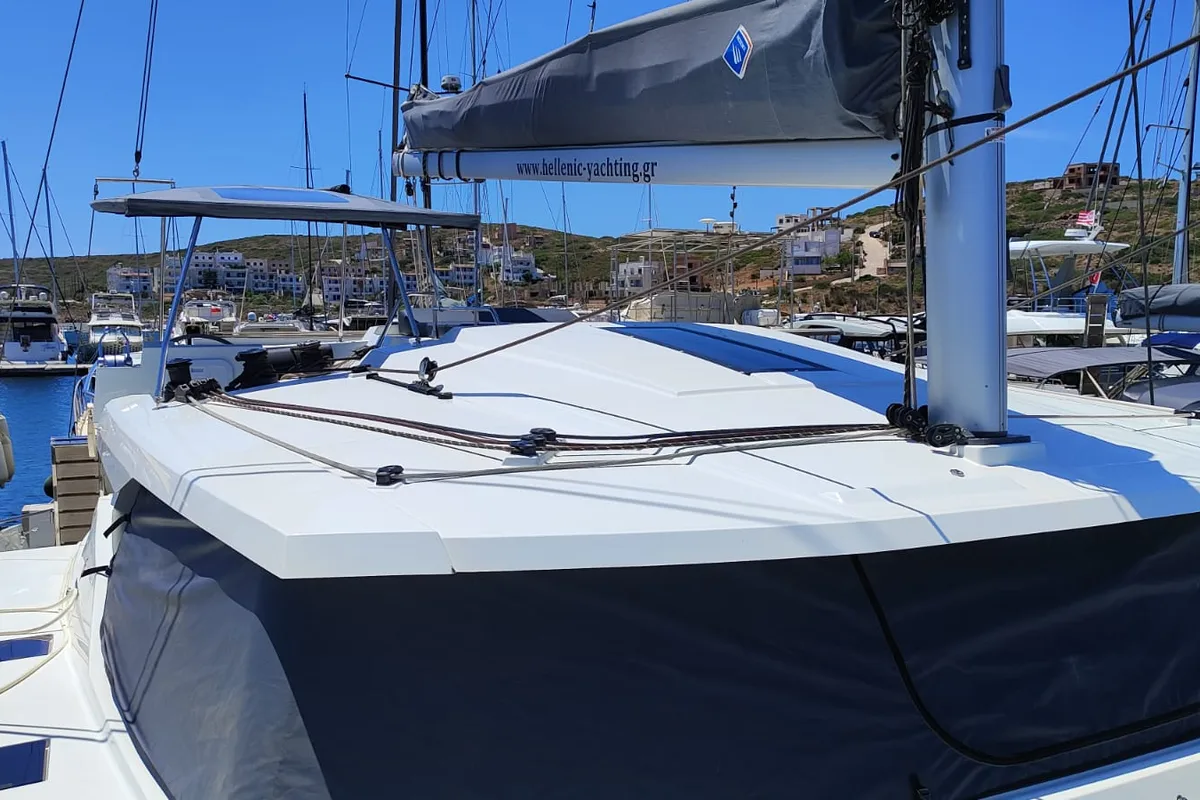 Cicada, a Fountaine Pajot Astrea 42 catamaran at Lavreotiki Municipal Unit, Greece