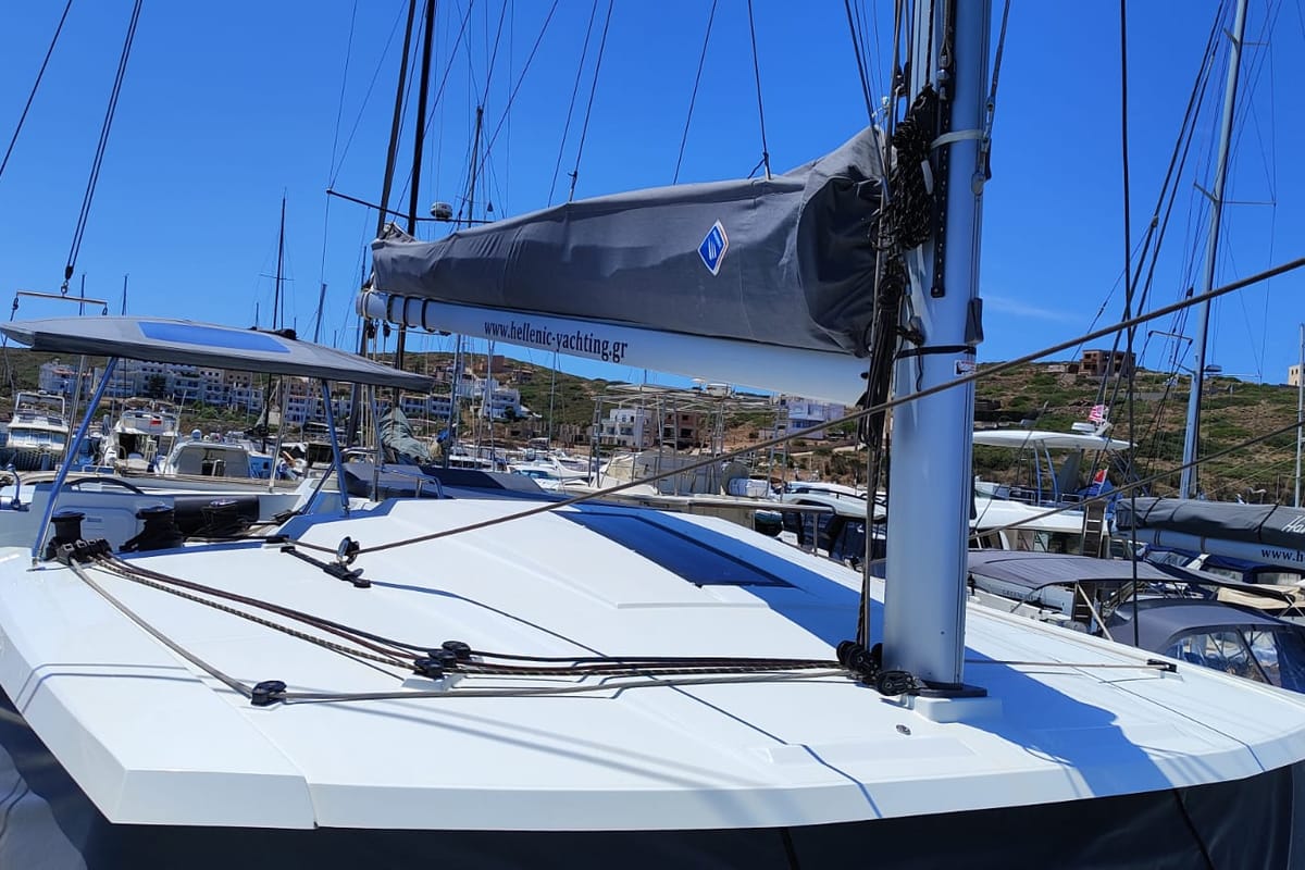 Cicada, a Fountaine Pajot Astrea 42 catamaran at Lavreotiki Municipal Unit, Greece