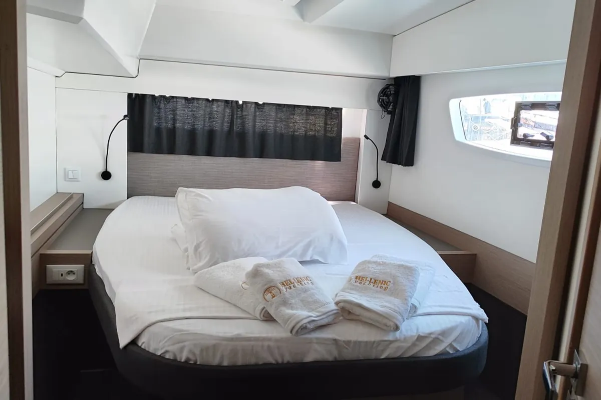 Cicada, a Fountaine Pajot Astrea 42 catamaran at Lavreotiki Municipal Unit, Greece