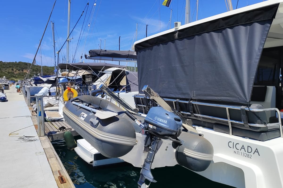 Cicada, a Fountaine Pajot Astrea 42 catamaran at Lavreotiki Municipal Unit, Greece