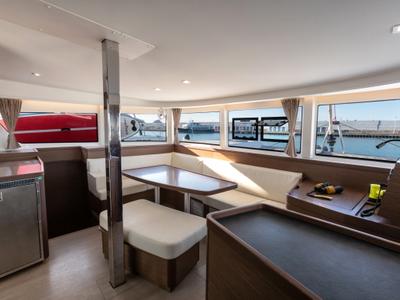 Salon of Nacatuli, a Lagoon 42 catamaran at Capo d'Orlando, Italy