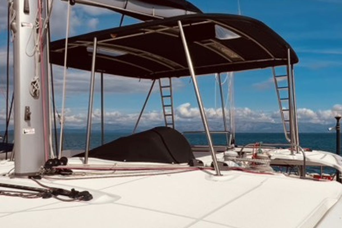 Deck of Our Dream, a Lagoon 46 catamaran at Preveza, Greece