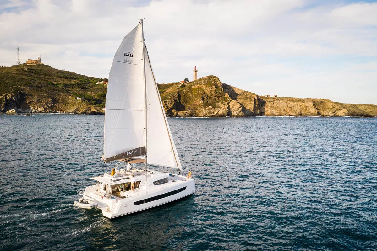 Exterior view of THOBABEN, a Bali 4.6 catamaran at Central Abaco, Bahamas